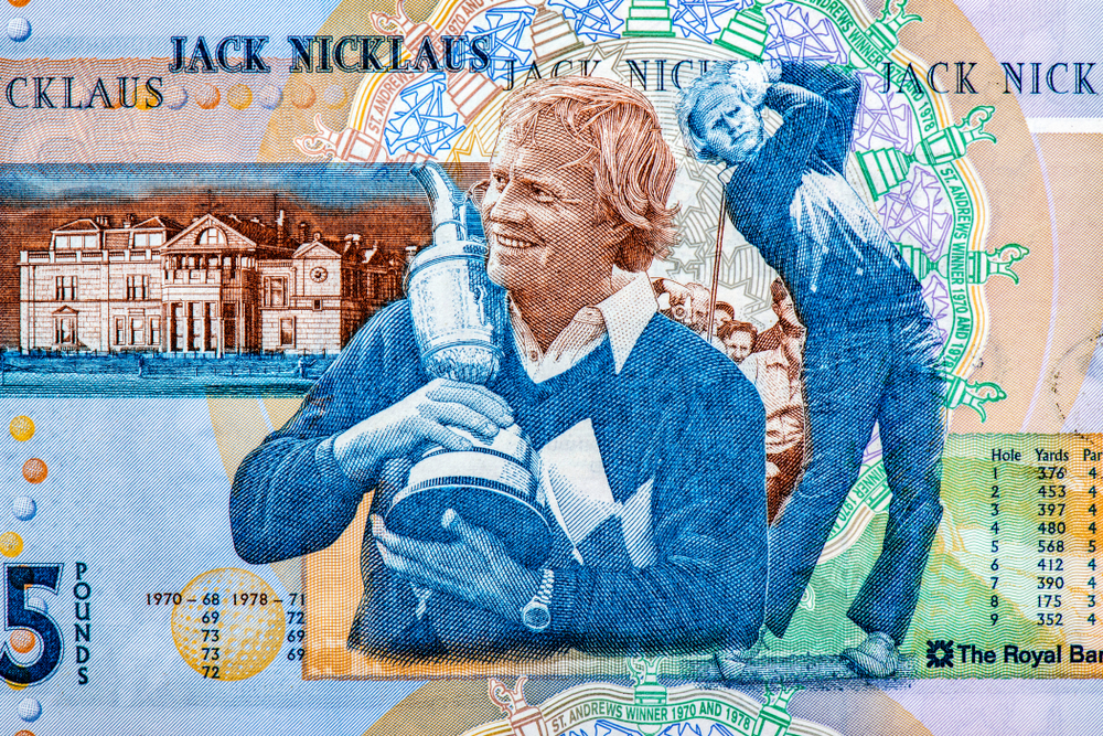 A government stamp in which pictures of legendary golf player Jack Nicklaus printed to celebrate his legendary victory