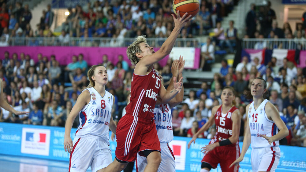 Close up of women basketball match