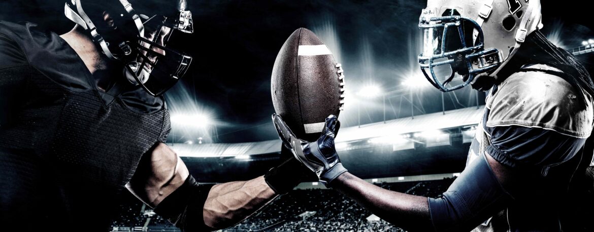 Two american football sportsman players on stadium. Super Bowl 2025 schedule and details
